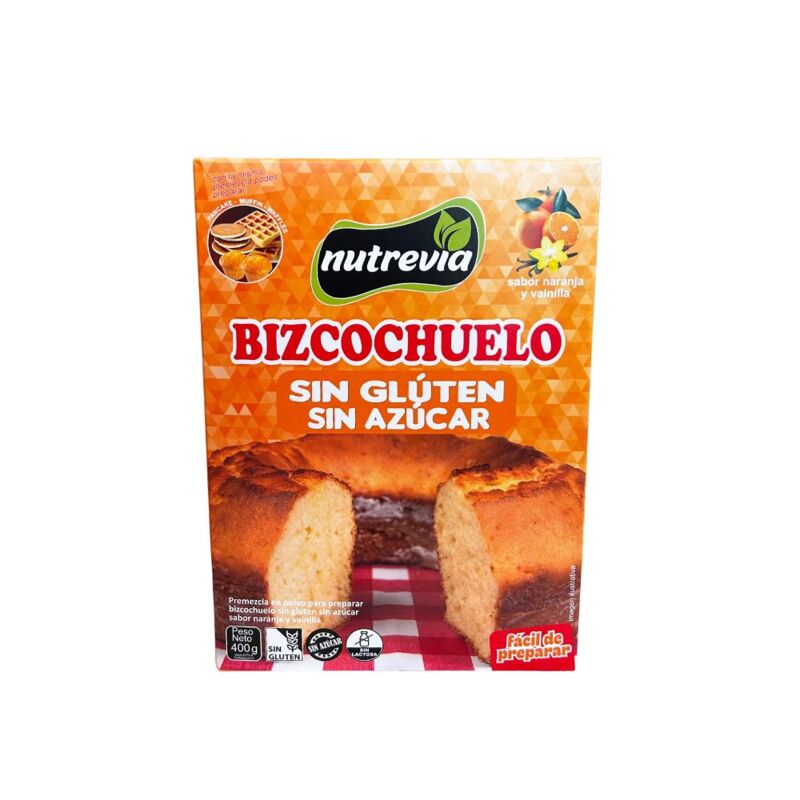 7848001190893 (1) La Premezcla para Bizcochuelo Nutrevia es una opción práctica y versátil para preparar en casa un bizcochuelo suave y sabroso, sin gluten y sin azúcar