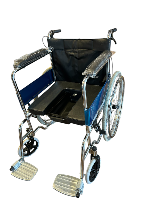 Silla de ruedas sanitaria, con inodoro, con abertura sanitaria para baño y transporte, combinada, multifuncional, higiénica, con recipiente colecto, para cuidado domiciliario, para pacientes geriátricos